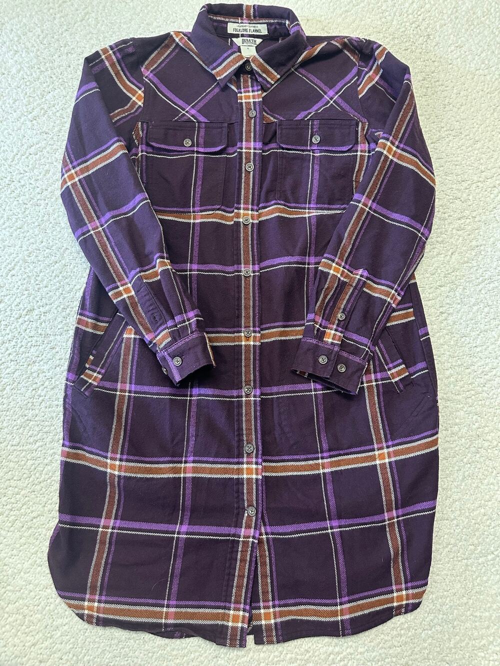 Duluth Trading Co Womens Folklore Flannel Duster Dress Shirt Small